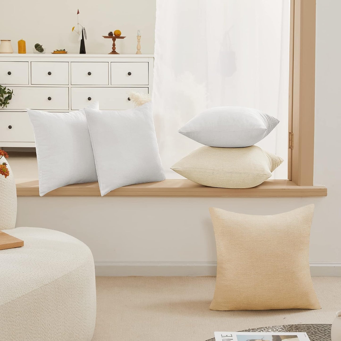 Covers Only No Insert / 18 x 18 / Natural White / Set of 4