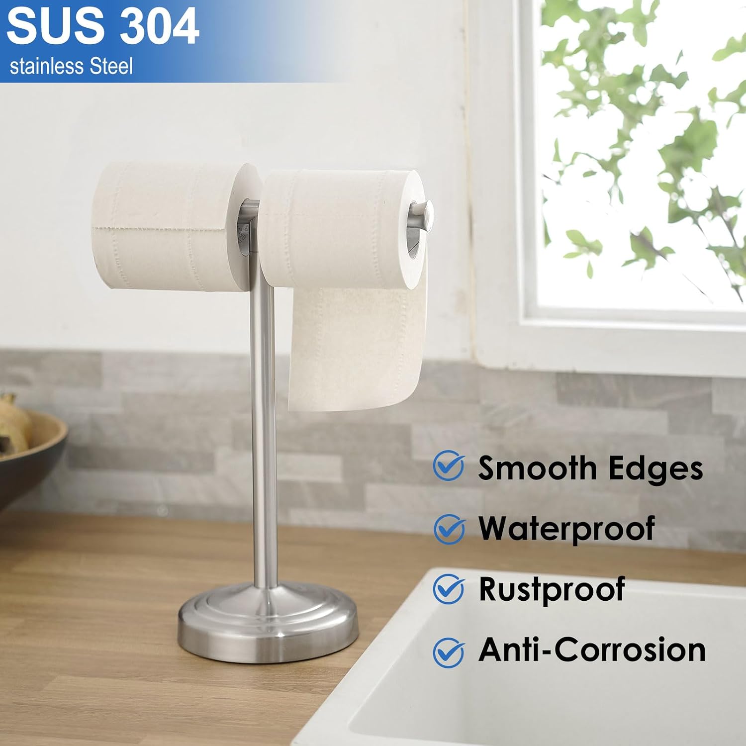RUMOSE Brushed Nickel Hand Towel Holder Stand Countertop Towel Rack | 13 Inch Bathroom Kitchen Vanity T-Shape Towel
