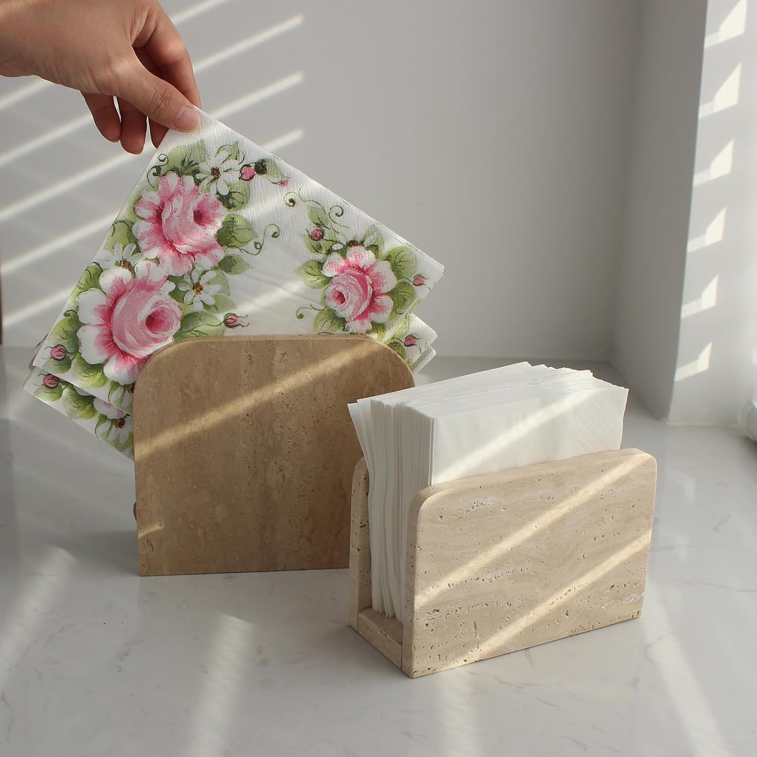 Travertine Napkin Holder / Small / Natural