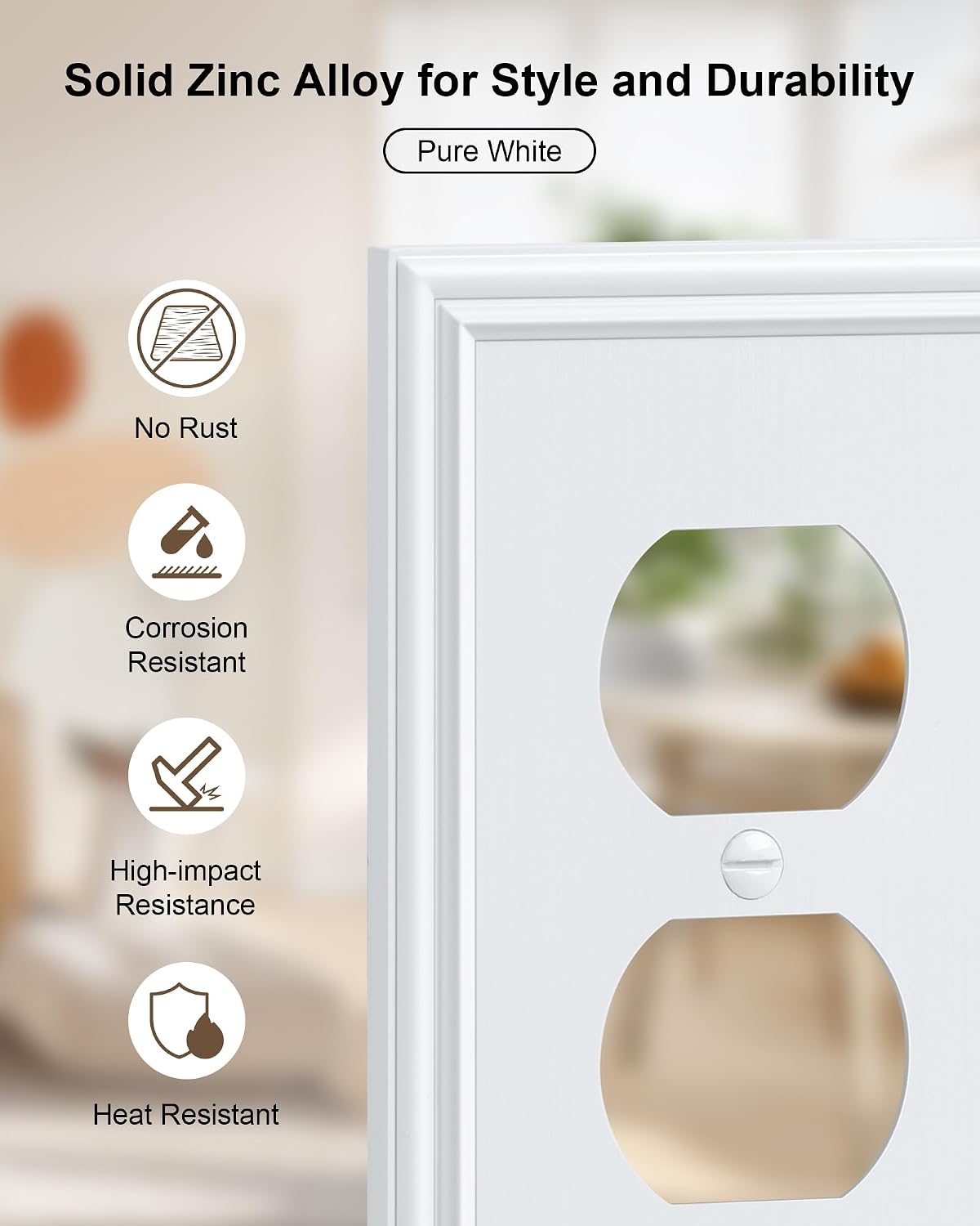 6-Pack Zinc Alloy Single Duplex Outlet Cover Plate, Solid Receptacle Cover | Decorative Switch Plates and Outlet