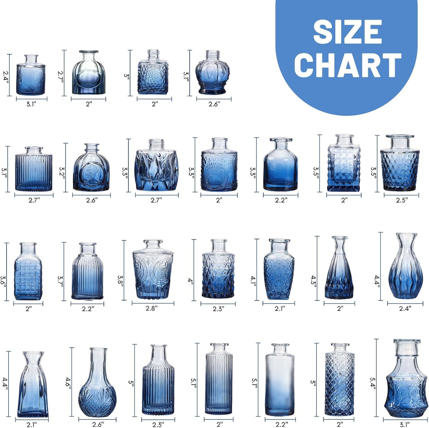 36 Bud Vases Glass Bud Vase Set / Blue / Set of 36