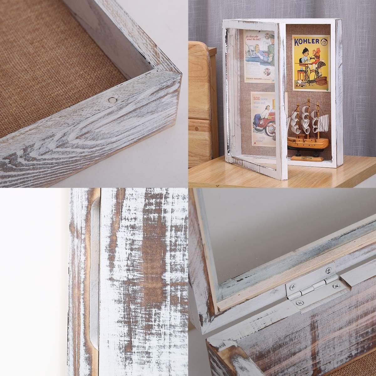 16x20 Extra Large 4-Inch Deep Wood Shadow Box Frame, Distressed White | Solid Wood; 16x20-Inch Extra Large Display;