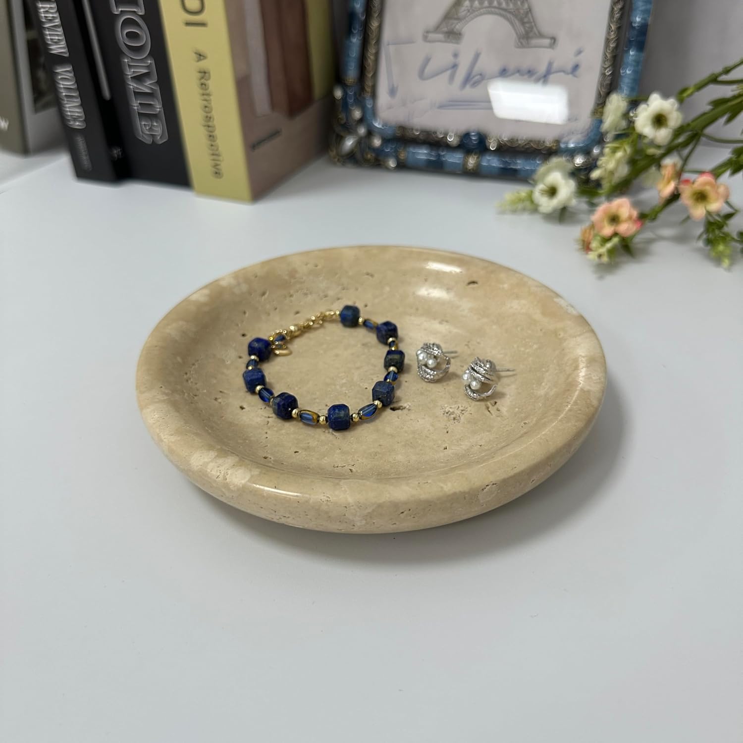 5.5" Ring Holder Tray / Beige Travertine