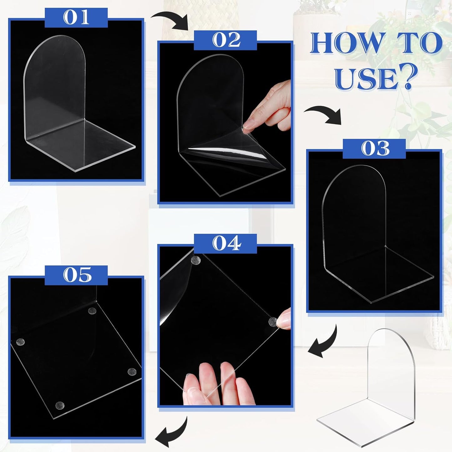 Acrylic Book Ends / Clear / Set of 16