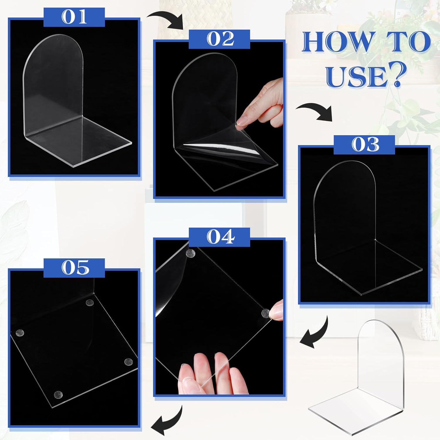Acrylic Book Ends / Clear / Set of 16