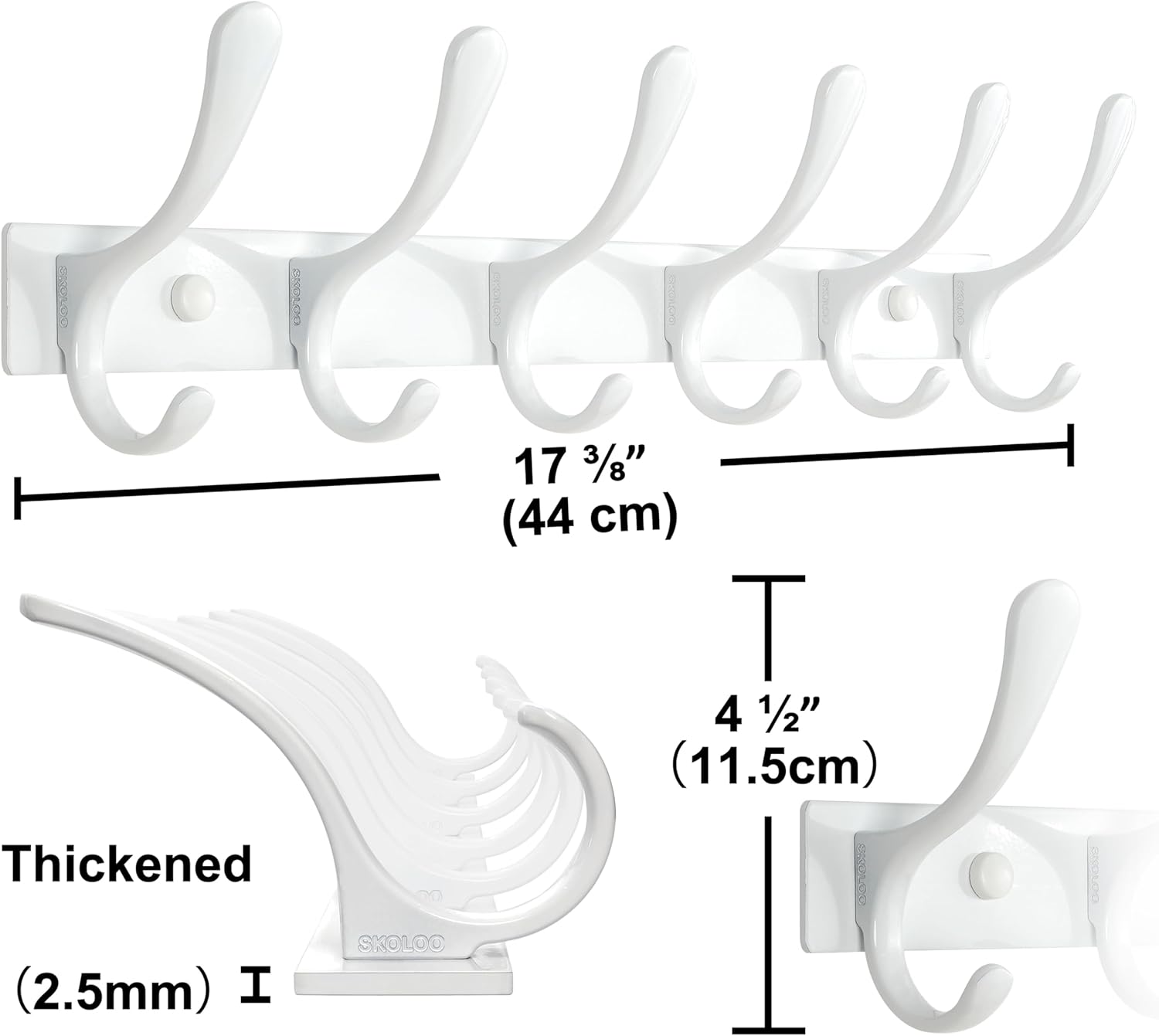 SKOLOO Heavy Duty Wall Mounted Coat Rack - 6 Hooks, Stainless Steel, Pack of 2, Sturdy Coat Hooks for Hanging Clothes