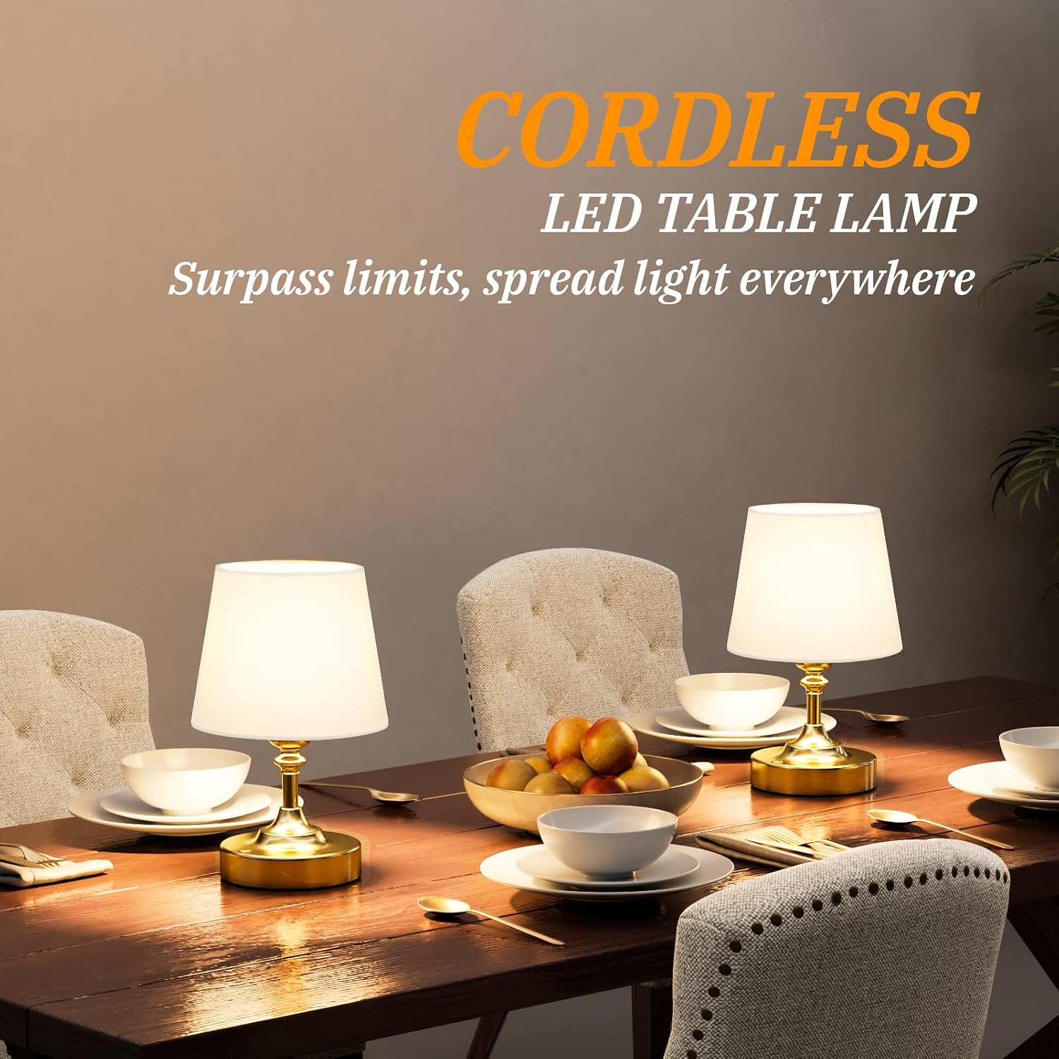 Kakanuo Mini Cordless Table Lamp Gold - 1 Pack 4000mAH Battery Operated Lamp for Decor, 3000K Stepless Dimming Touch