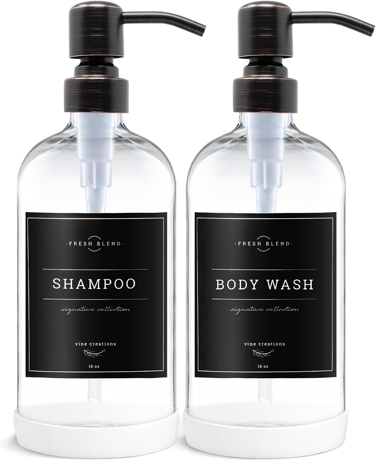 Vine Creations Clear Glass Soap Dispenser, 2 Pack Kitchen Soap Dispenser Set with Stainless Steel Pump, 16 oz Dish Soap