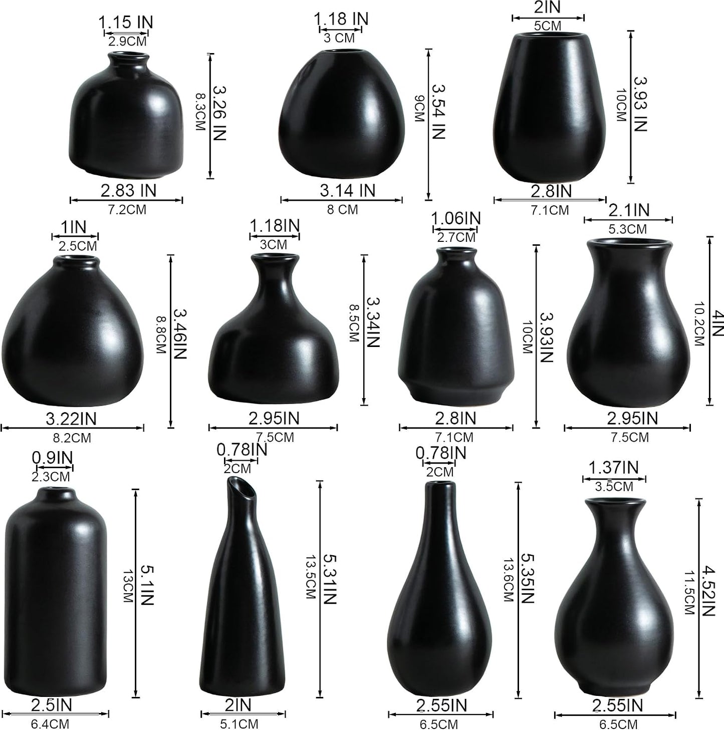Ceramic Bud Vase / Black / Set of 11