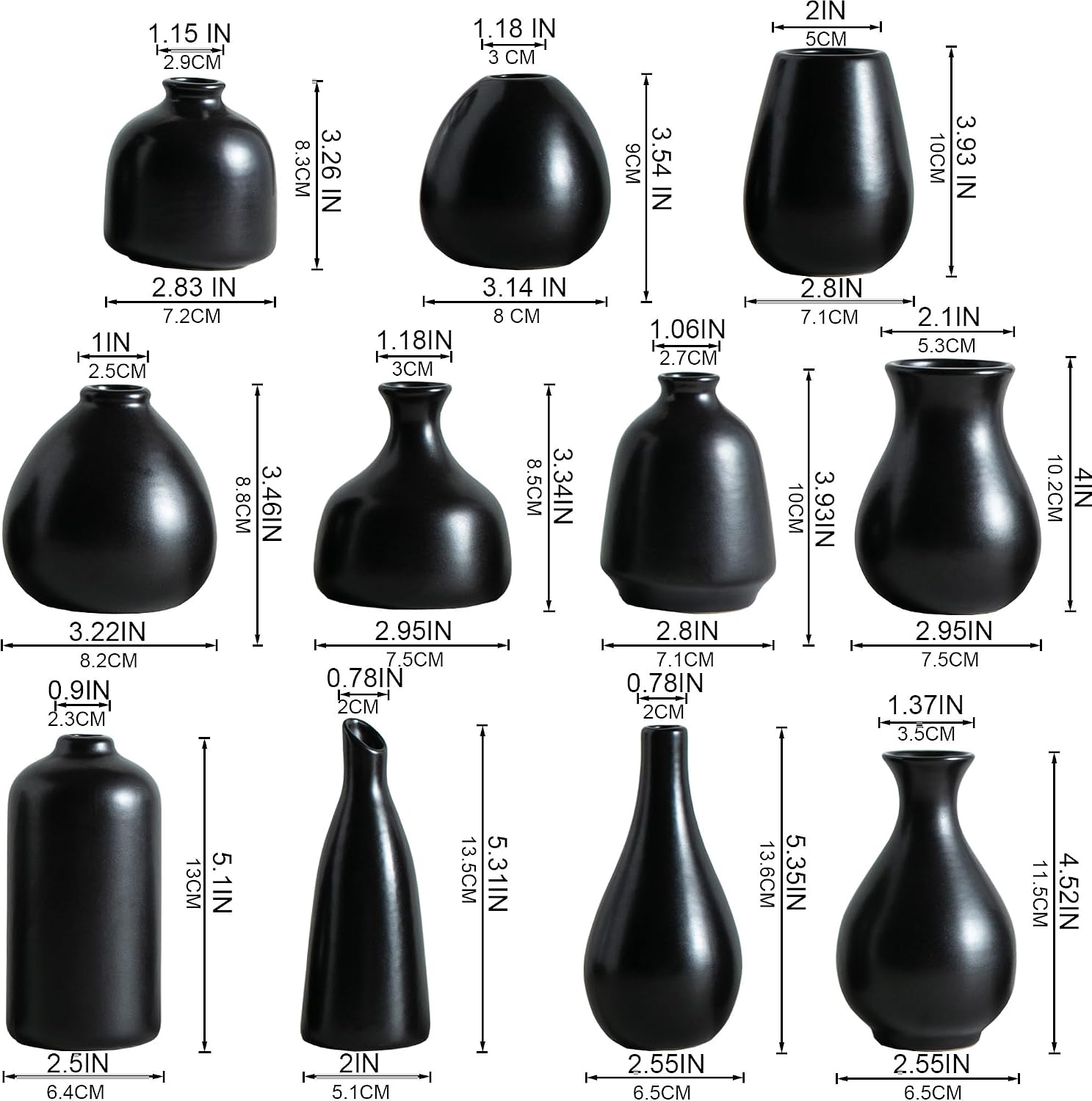Ceramic Bud Vase / Black / Set of 11