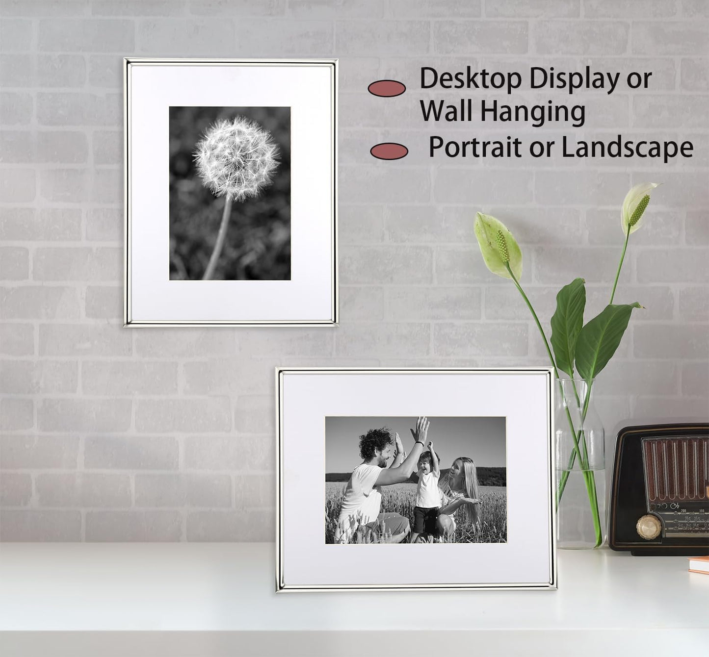 YiPinYin Silver 8x10'' Simply Metal Picture Frame With Acid Free Mat for 5x7'',Luxury Silver-Plated Metal Photo Frame