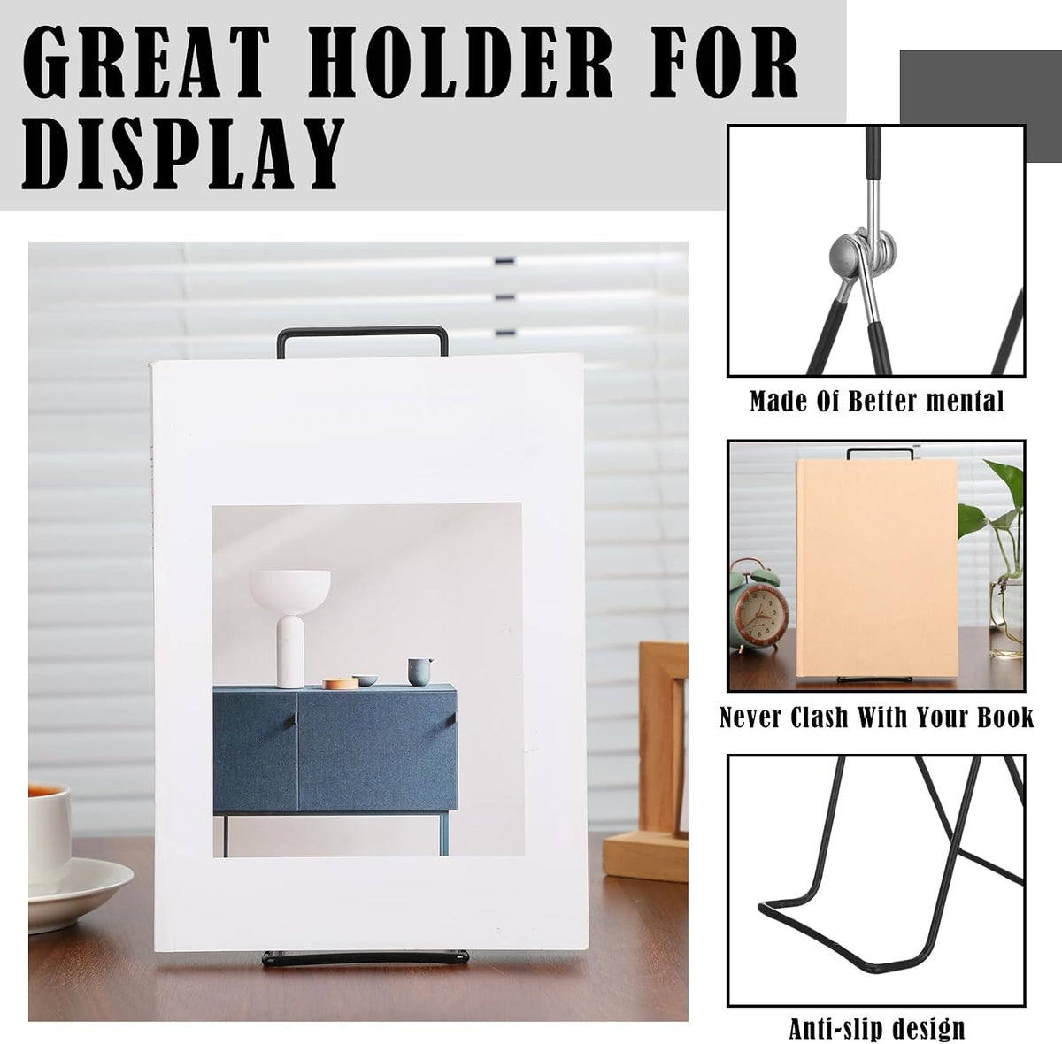 6 Pack 11.8 Inch Large Metal Book Stand for Display Adjustable Display Holder Easel Collector Stand for Home Office