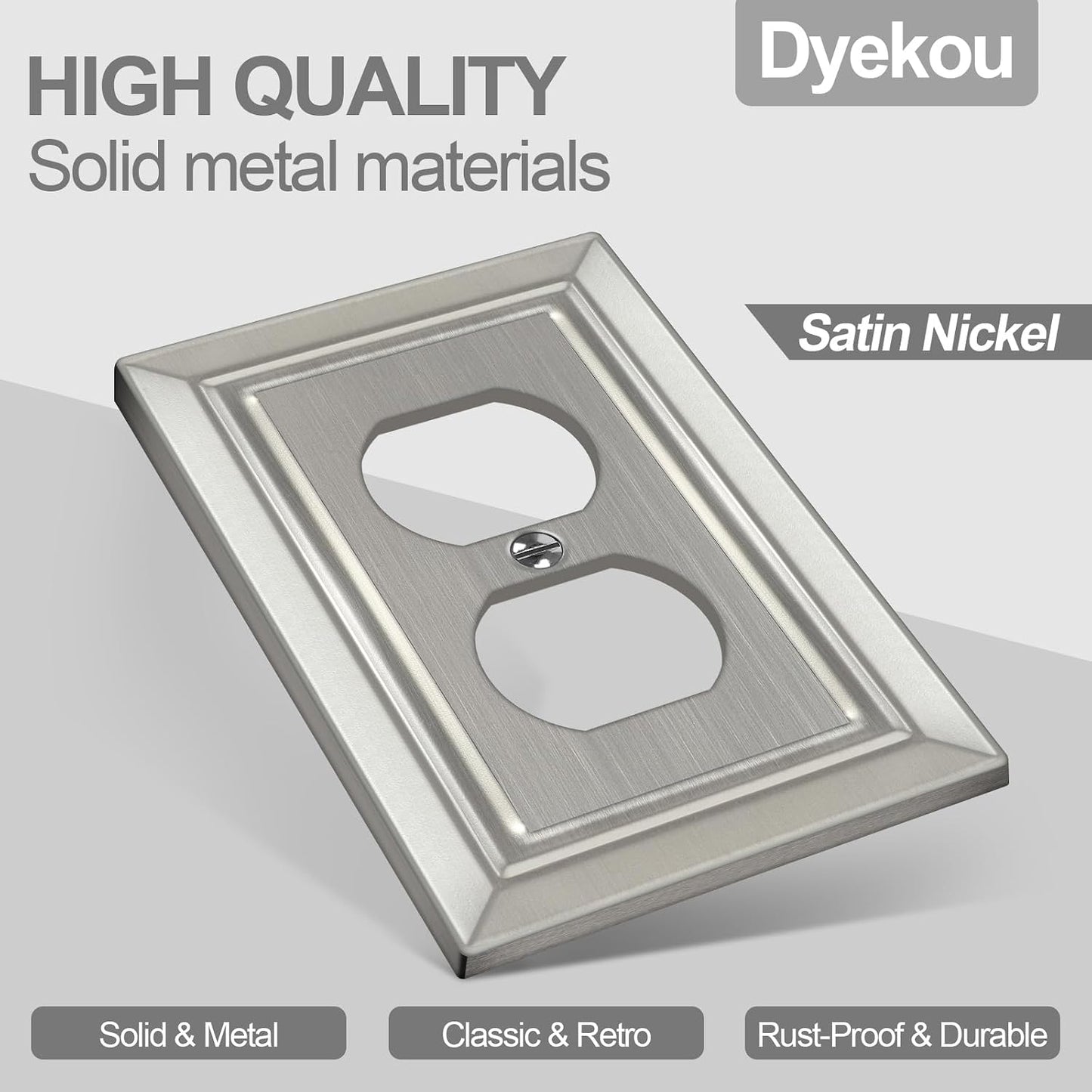 Metal Wall Plate for Electrical Outlets, Outlet Covers Wall Plate, 6 Pack | Decorative Brushed Nickel Switch Plates