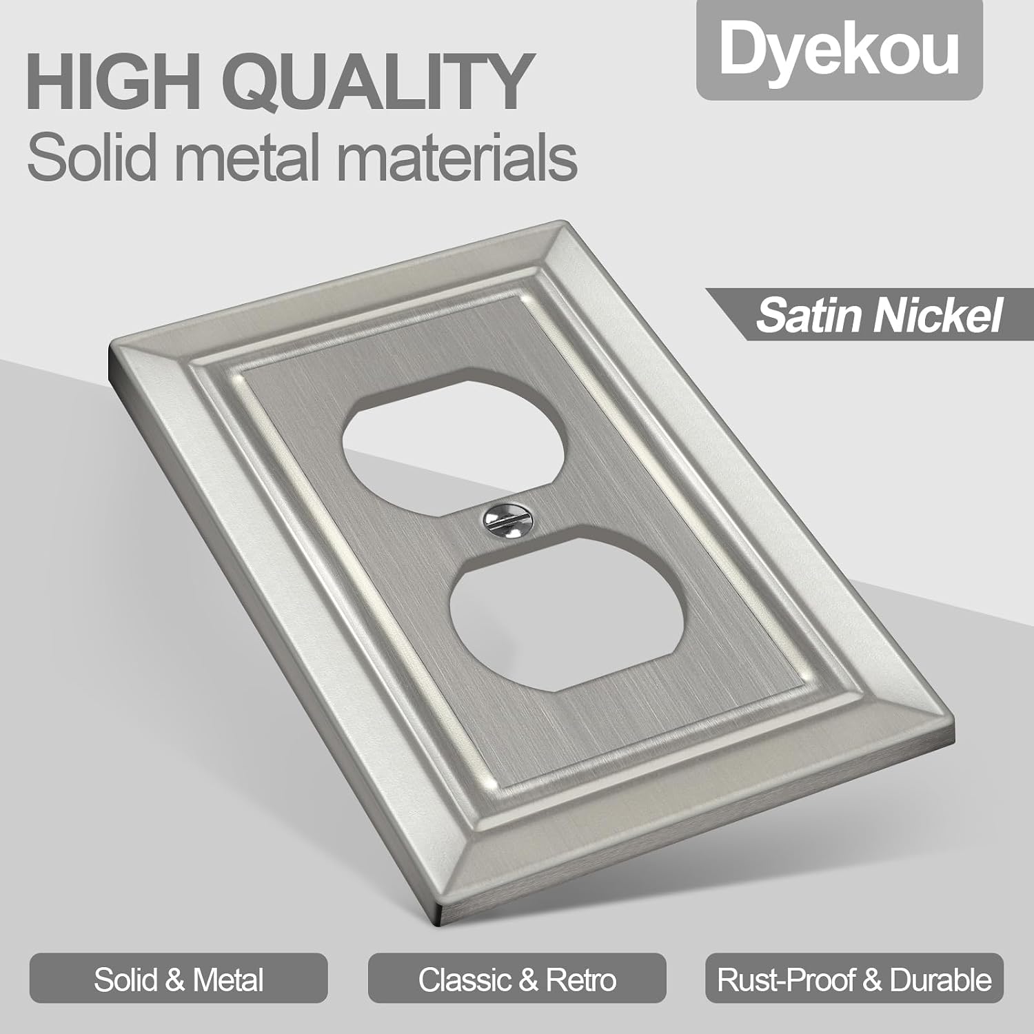 Metal Wall Plate for Electrical Outlets, Outlet Covers Wall Plate, 6 Pack | Decorative Brushed Nickel Switch Plates