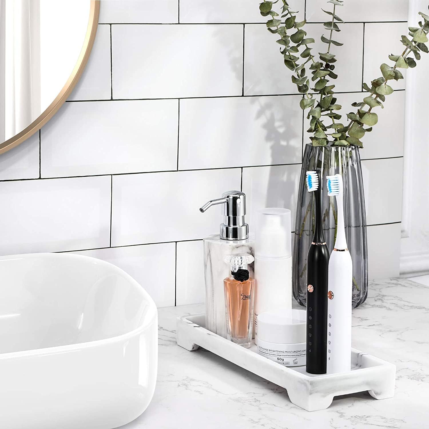 Vanity Tray / Resin Kitchen Sink Trays / D - Gravel White / Small