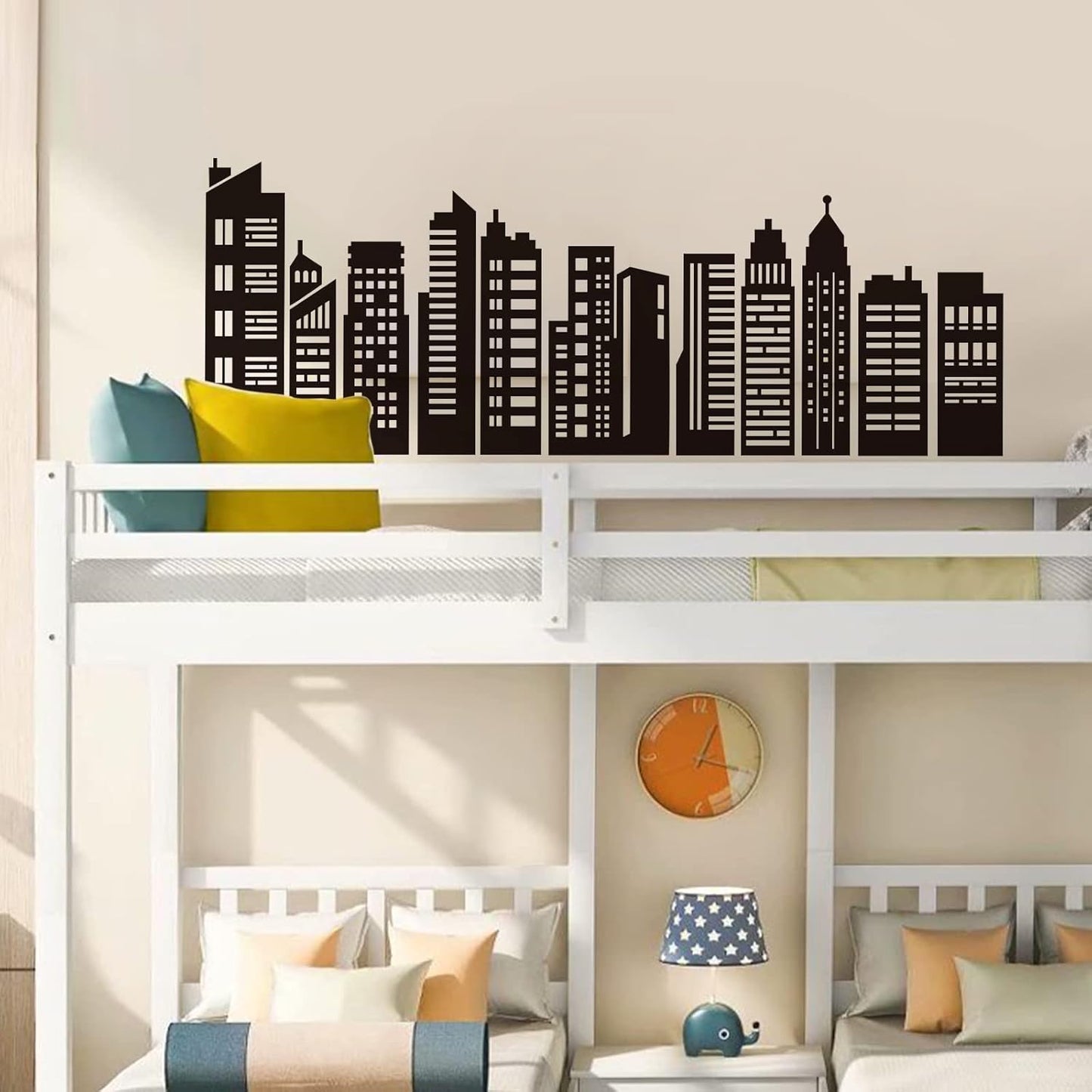 City Skyline Wall Stickers Silhouette Hero Wall Decals Kids Bedroom Boys Room Bathroom Wall / Black
