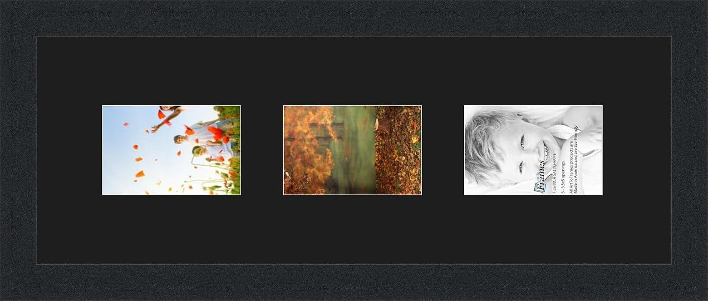Art to Frames Double-Multimat-864-89/89-FRBW26079 Collage Photo Frame Double Mat with 3-3.5x5 Openings and Satin Black