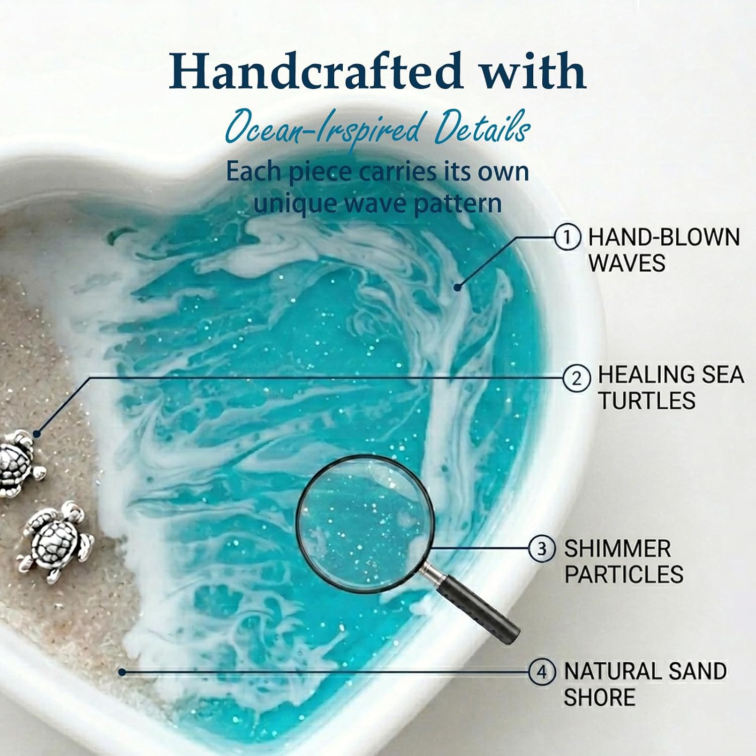 Handmade Resin Heart Shaped Ocean Trinket Holder