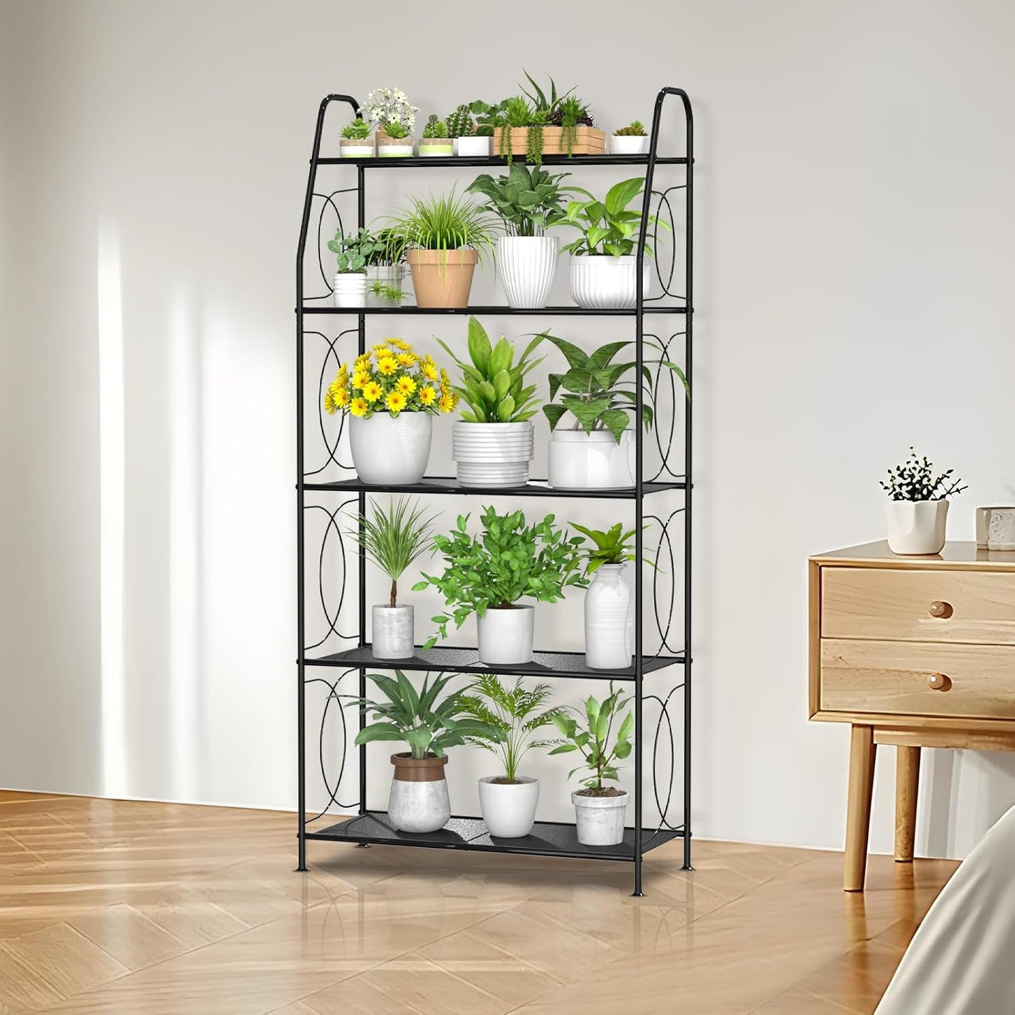 VyGrow 5 Tier Plant Stand Indoor Outdoor, Heavy Duty Plant Shelf, Metal Mesh Tall Plant Stands Holder Rack for Living