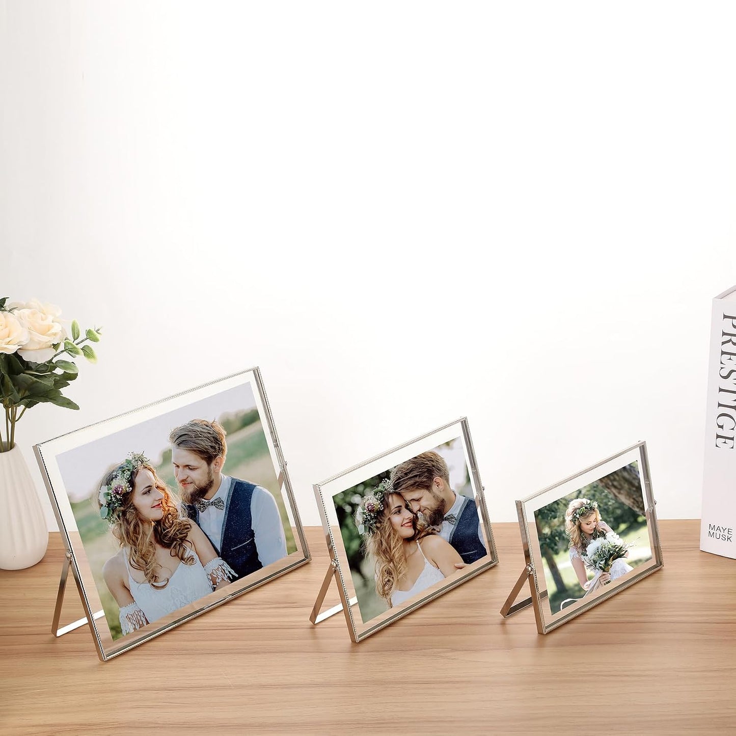 Silver 8×10"(Horizontal) Floating Picture Frames Set of 2,For Picture (7x9'',6x8'',5x7''),Tabletop Shelf Photo