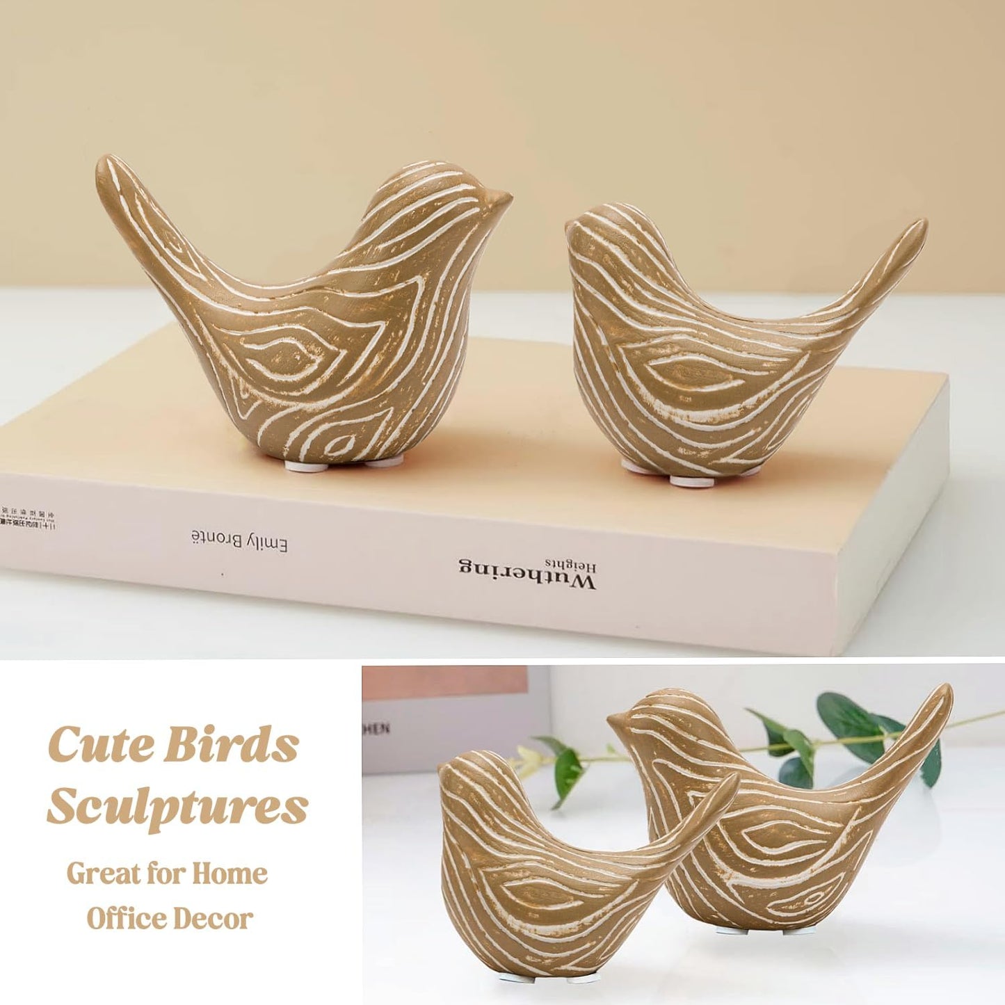 Small Birds Statues / Wood / Set of 2