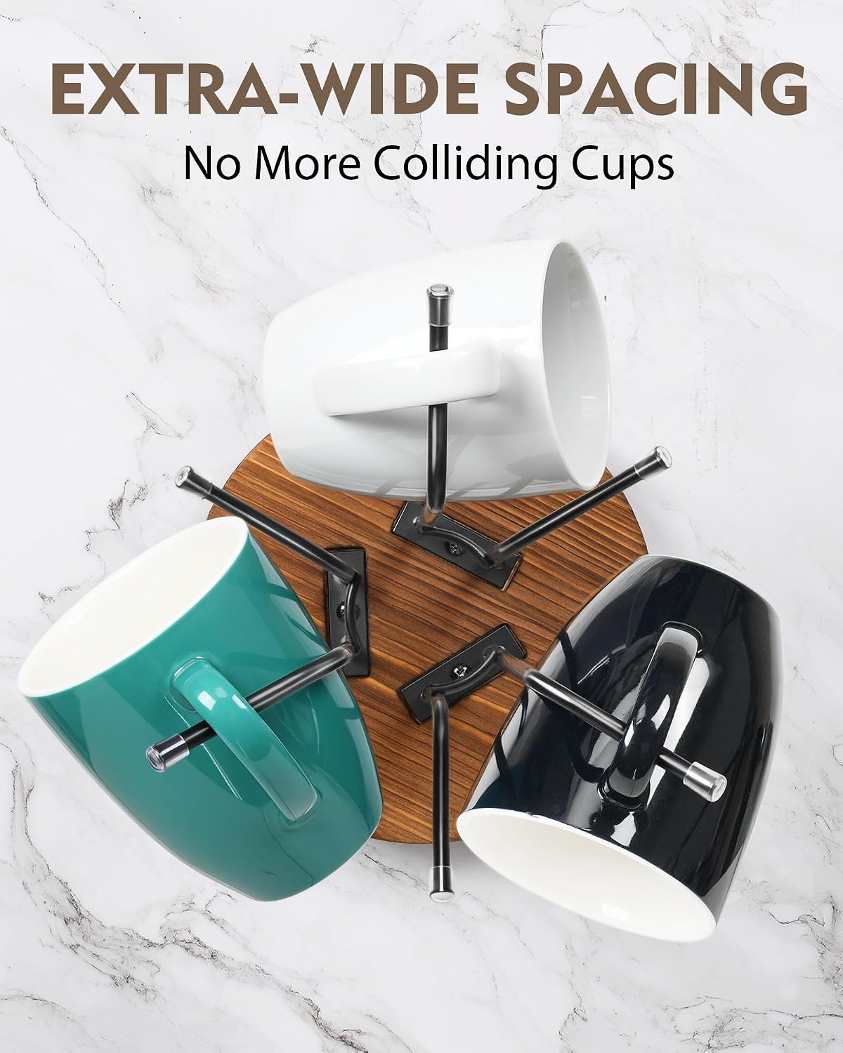 HULISEN 360° Rotating Mug Tree, Coffee Mug Holder for Large Cups, 6 Hooks | Cup Holder for Countertop, Stable Wooden