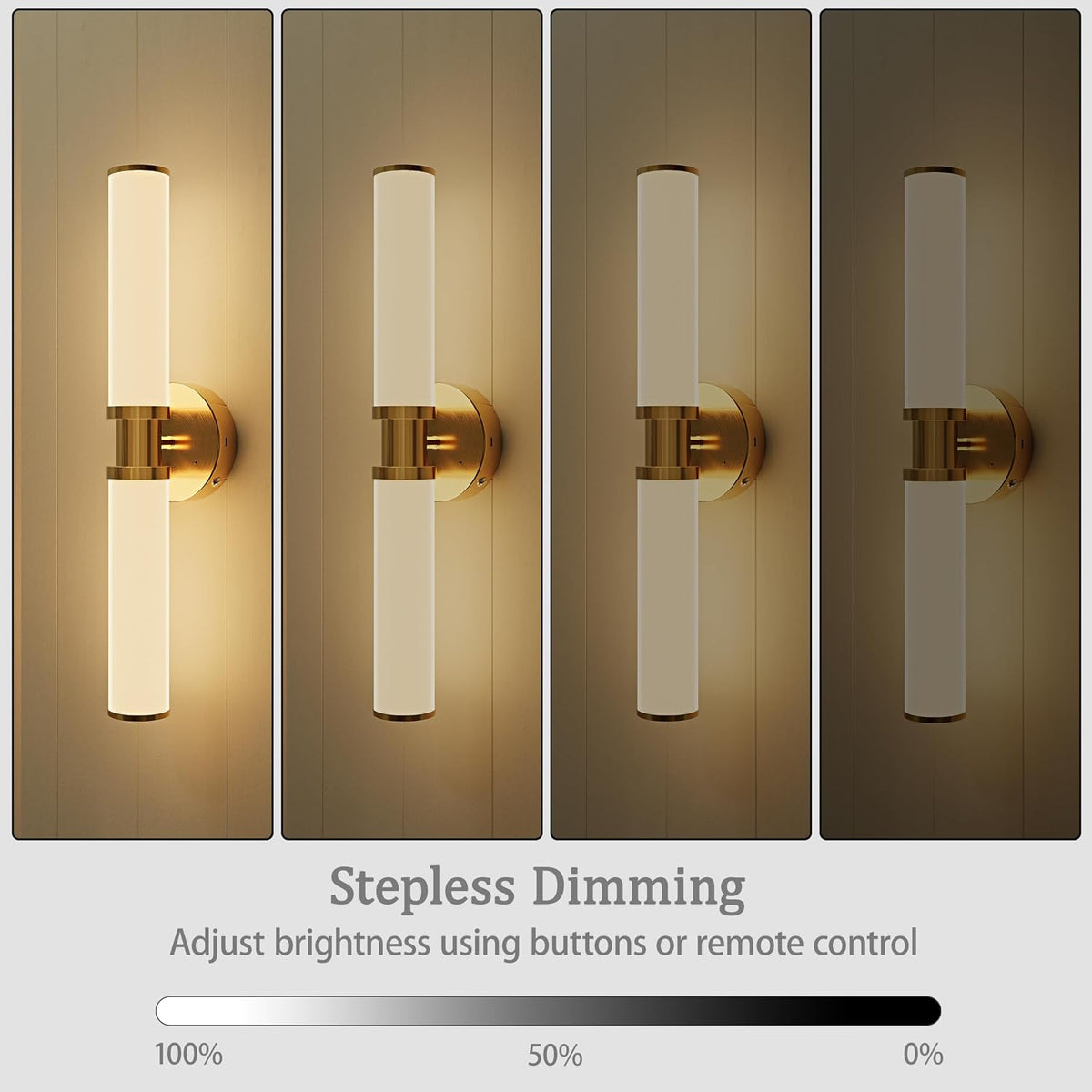 Rayogale Gold Wireless Battery Operated Wall Sconces with Remote Control | White Glass Rechargeable Wall Lights Set of