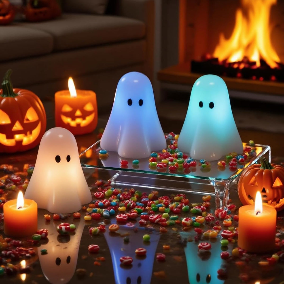 Wondise Halloween Flameless Candles Color Changing with Remote Timer | Real Wax Battery Operated Spooky Ghost Candles