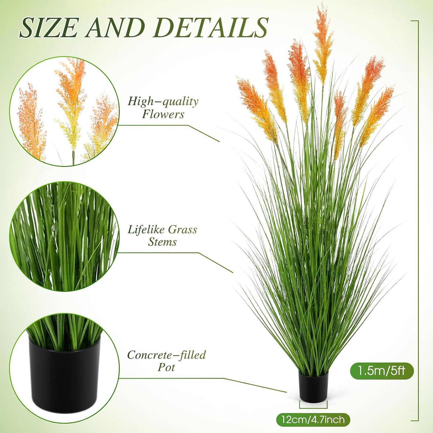 Tall Artificial Grass Plant Outdoor Faux Pampas Grass Potted Ornamental Plant UV / 5 Ft / Set of 2