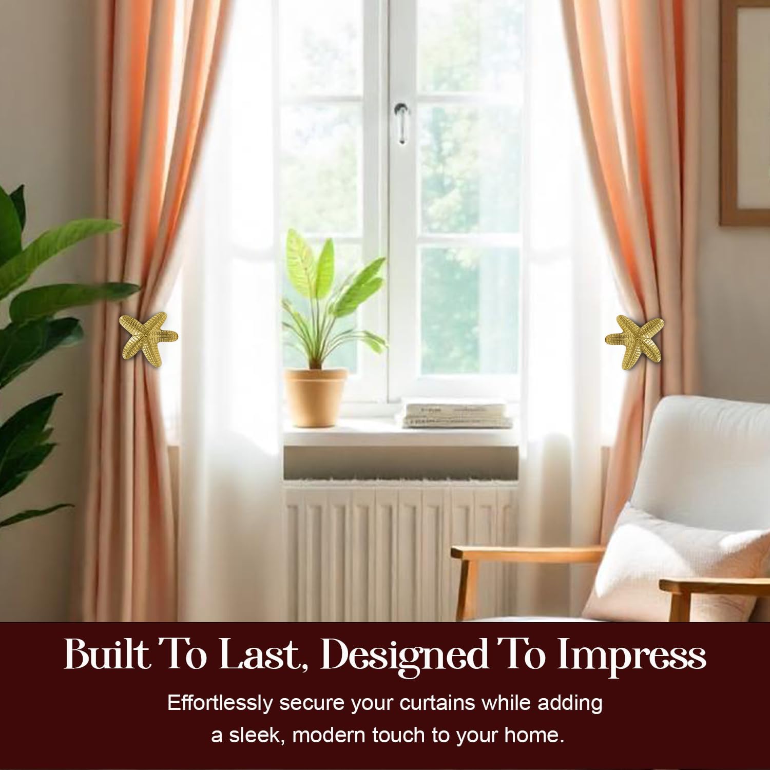 THDC Sturdy Wall Mounted Curtain Holdbacks (Pack of 4) - Curtain Holders for Living Room, Bedroom, Kitchen, Office