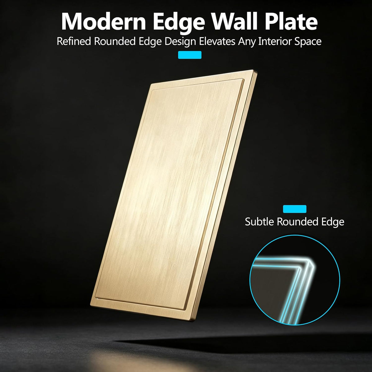 LIDER Modern Ogee Edge Screwless Wall Plate, Mid-Size 1-Gang Blank Cover 4.88” x 3.11”, Contemporary Decor Style, ETL
