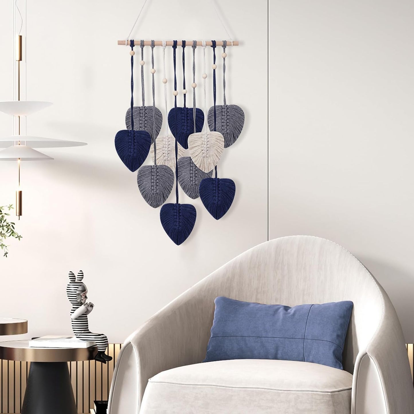 Macrame Wall Hanging Decor Leaves Tapestry / Blue