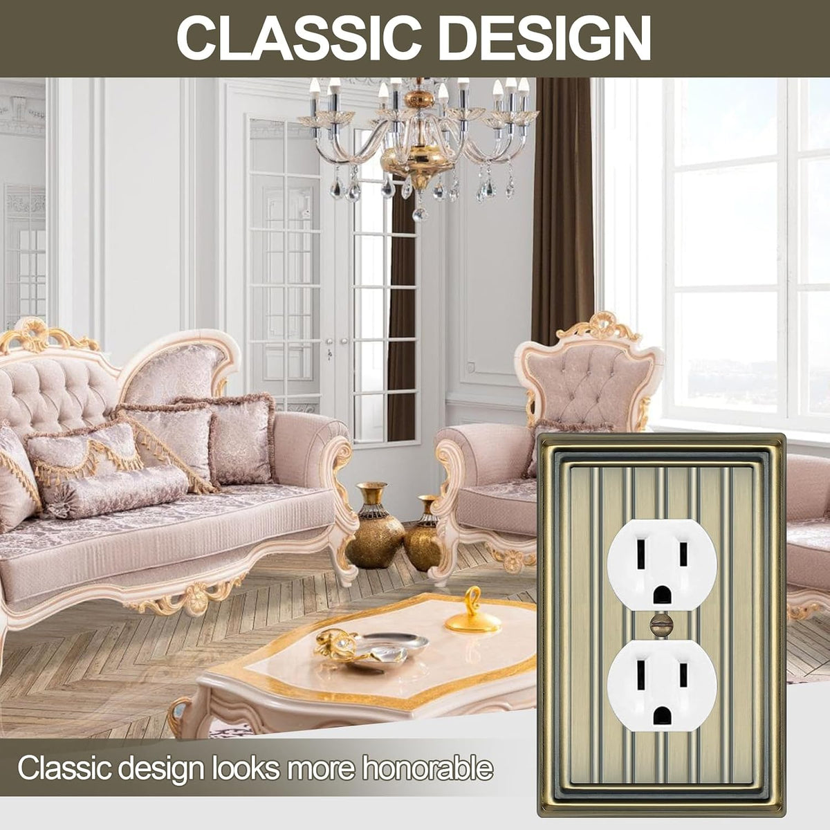Metal 1 Gang Wall Plate Cover Duplex Outlet Cover Antique Brass 6 Pack | Decorative Switch Plates Outlet Cover, Light