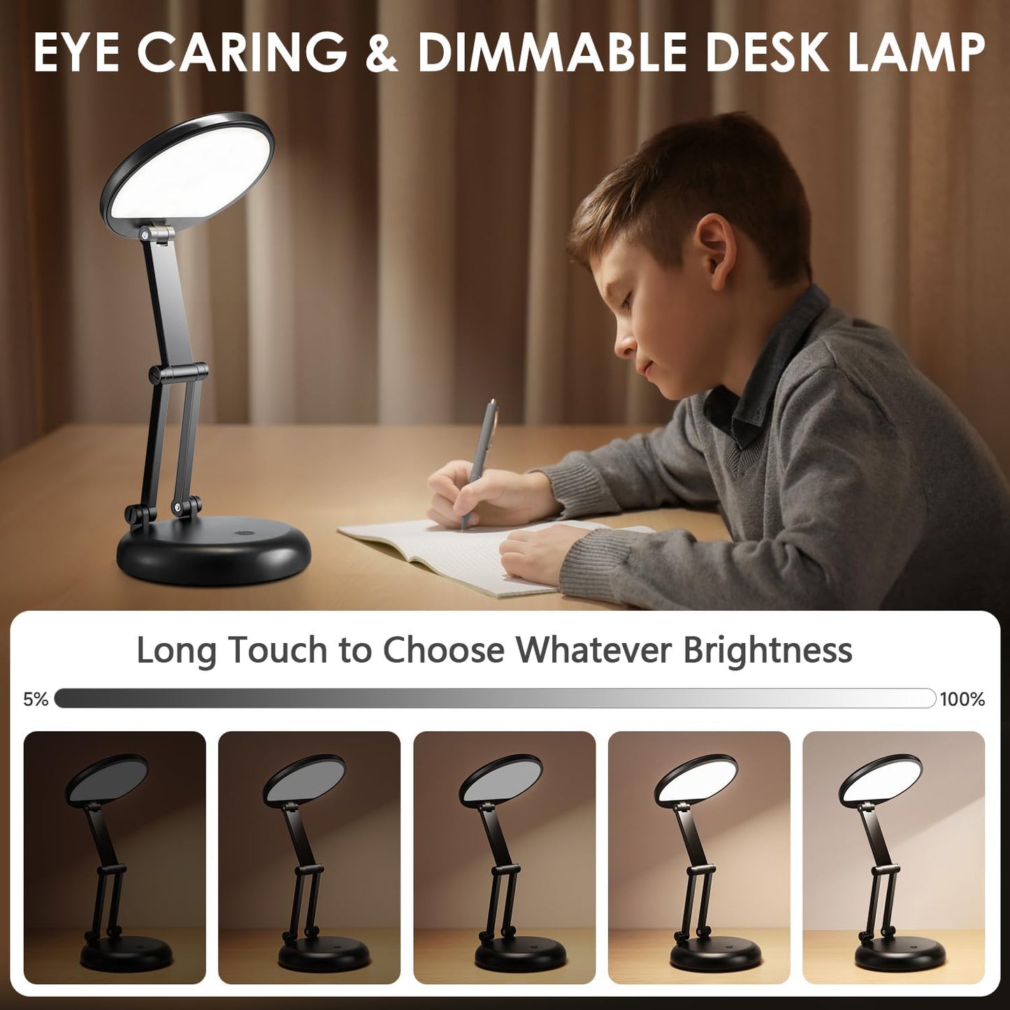 Desk Lamps for Home Office Rechargeable 3600mAh, Foldable+Portable Cordless Desk Light Small Table Lamp,Dimmable+9