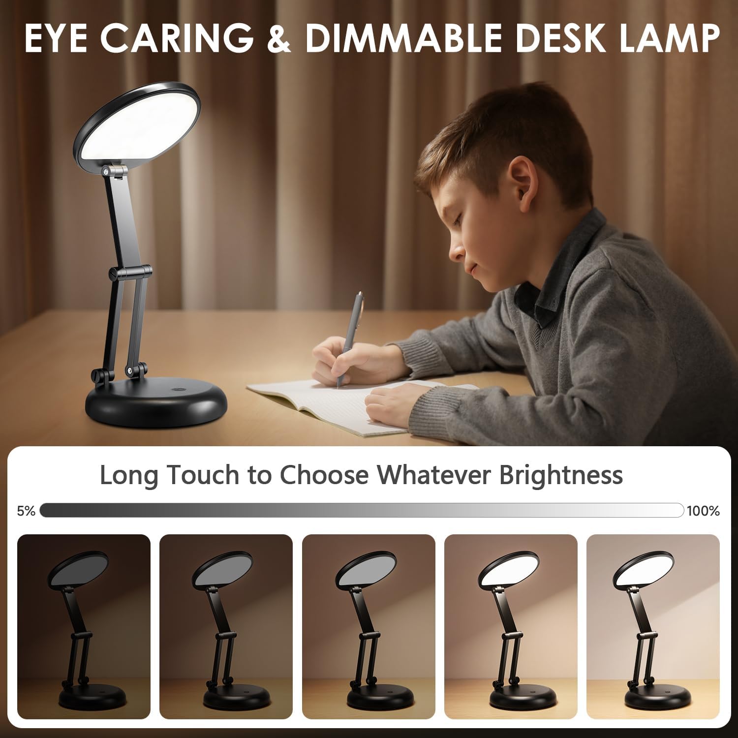 Desk Lamps for Home Office Rechargeable 3600mAh, Foldable+Portable Cordless Desk Light Small Table Lamp,Dimmable+9