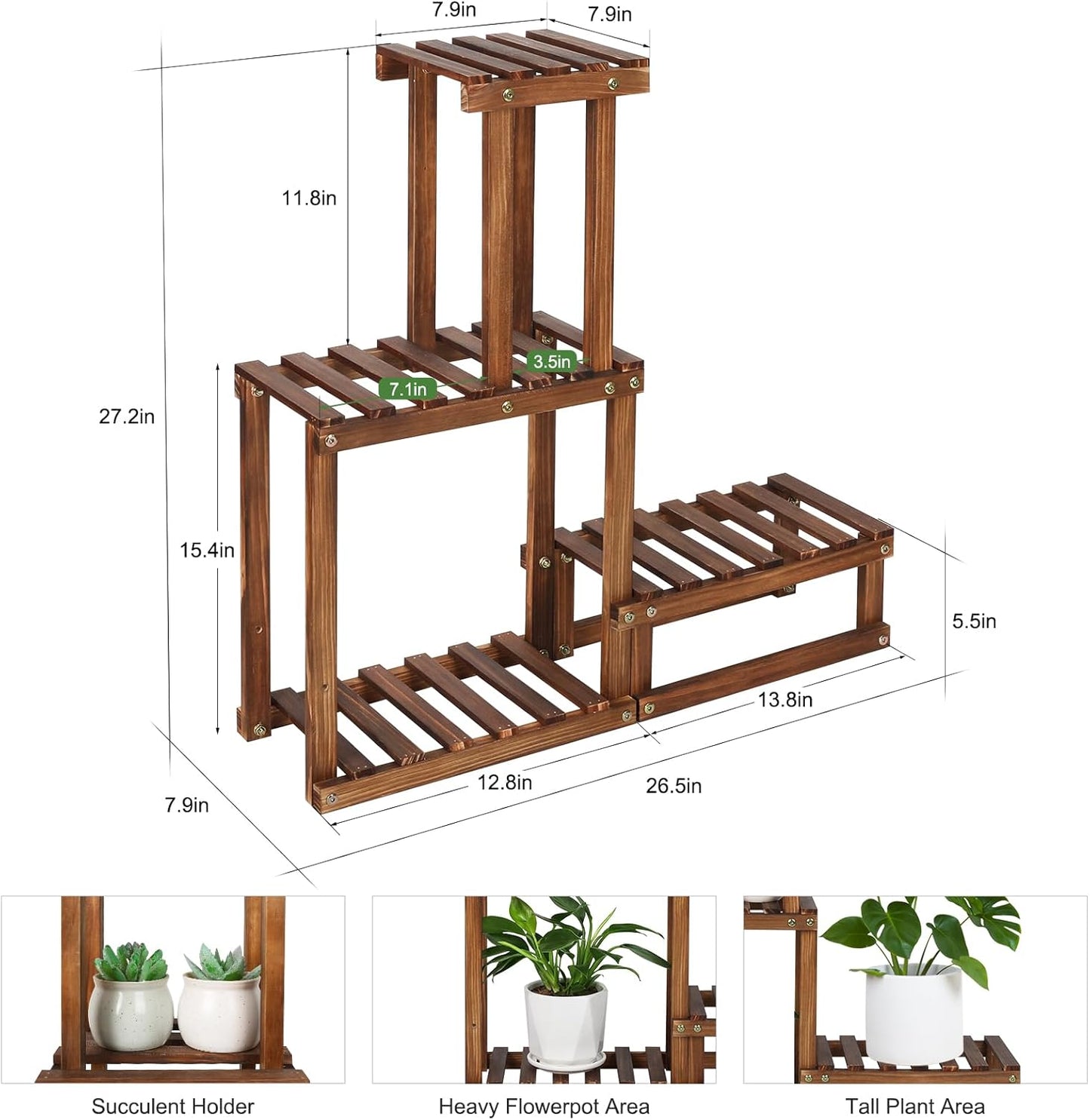 Wood Plant Stand Indoor Outdoor 4 Tier Plant Rack Corner Plant Shelf | Flower Pot Holder for Living Room Garden Patio