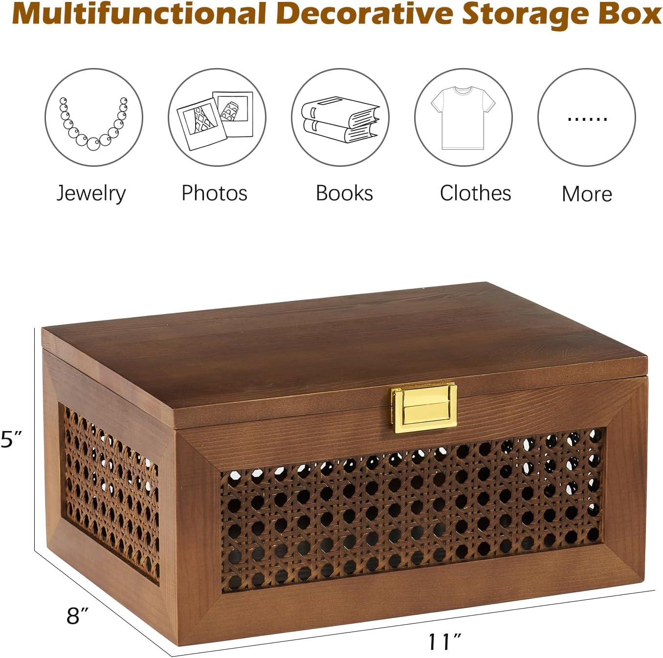 Decorative Rattan Storage Boxes Solid Wood Woven Baskets Bins / Walnut / Natural