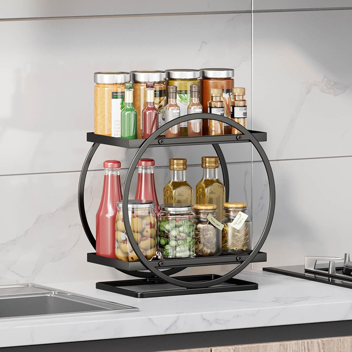 Bathroom Counter Organizer / Black, Circular