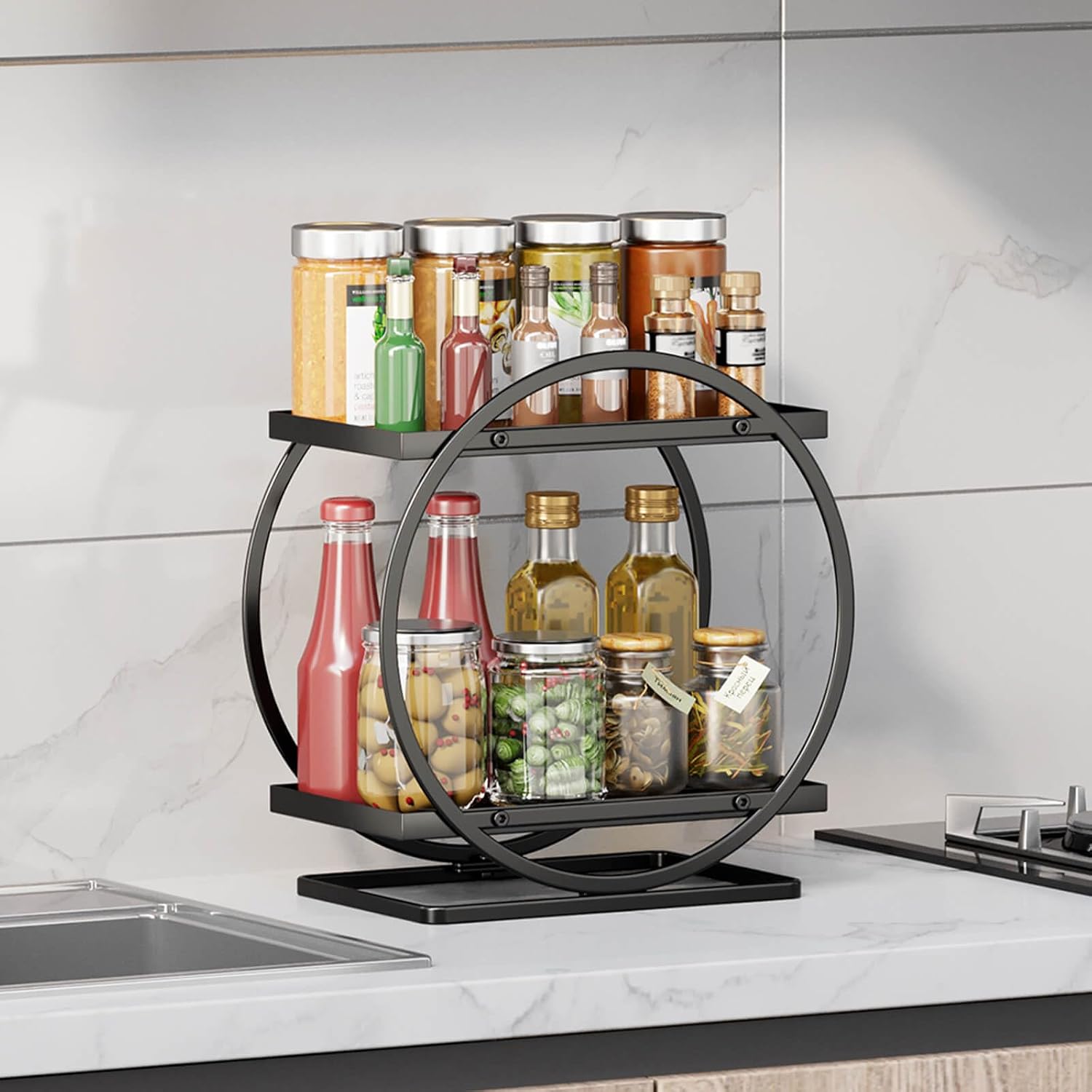 Bathroom Counter Organizer / Black, Circular