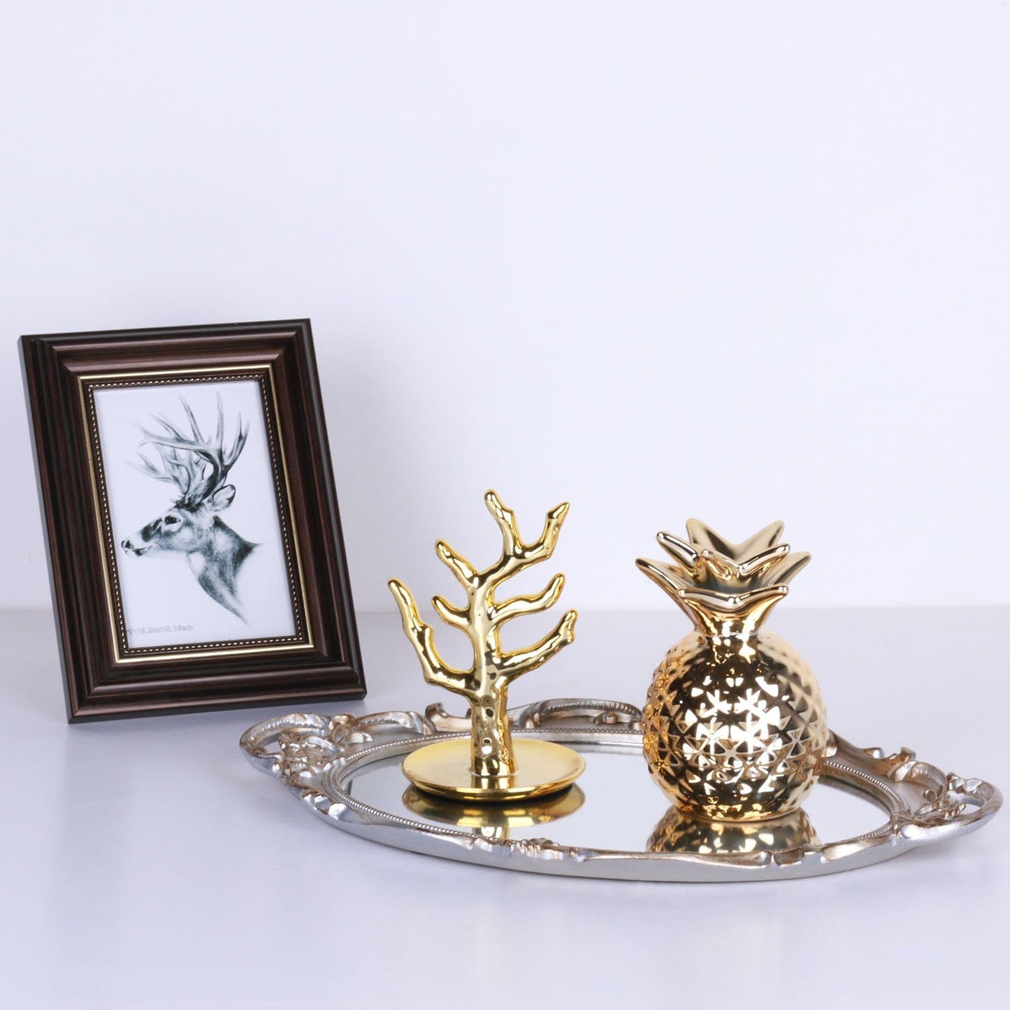 Serving Tray / Makeup Organizer / Golden Silver / 9.8 x 14.6