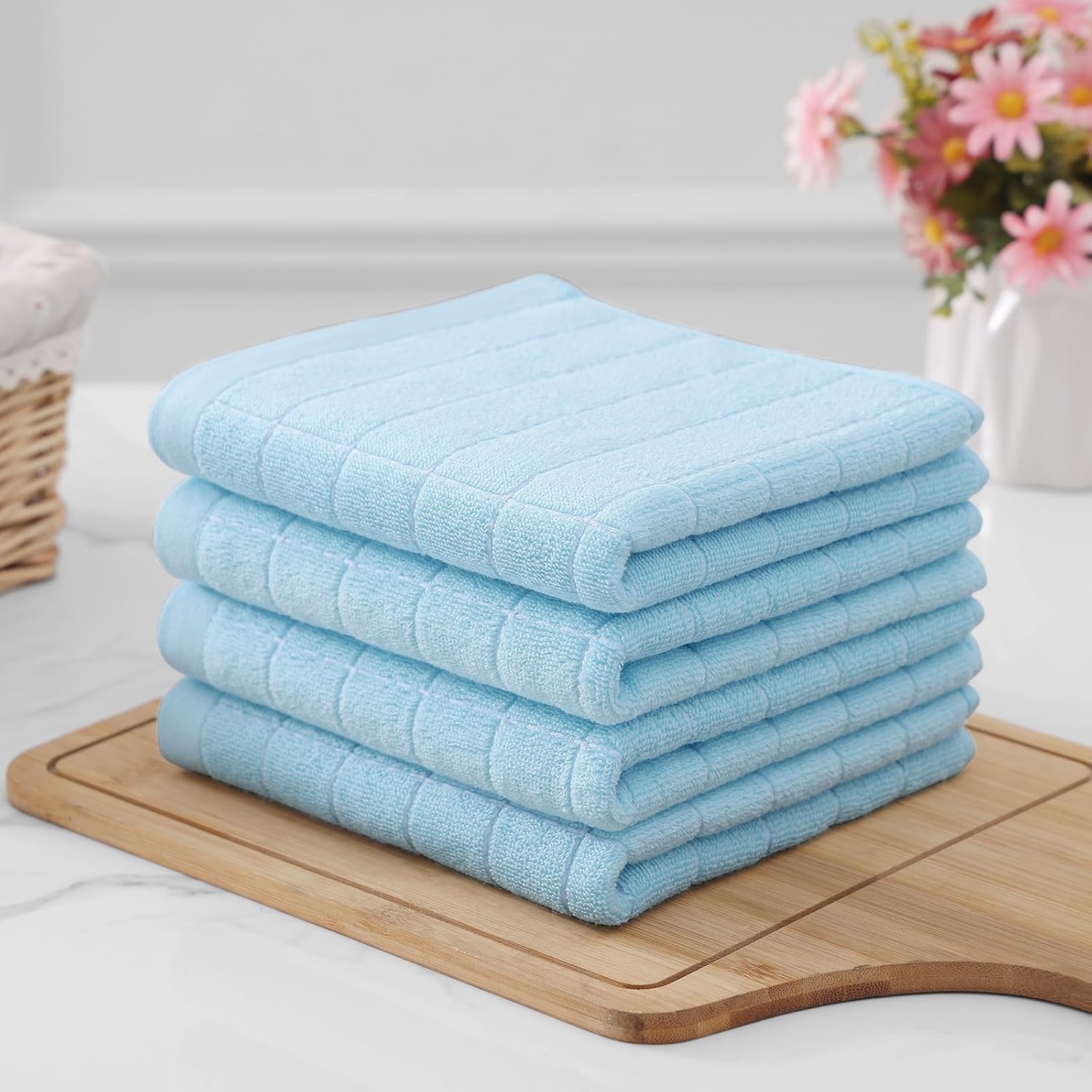 Homaxy 100% Cotton Terry Kitchen Towels, 8 Pack, Sky Blue | Ultra Soft and Absorbent Dish Towels for Kitchen, Suitable