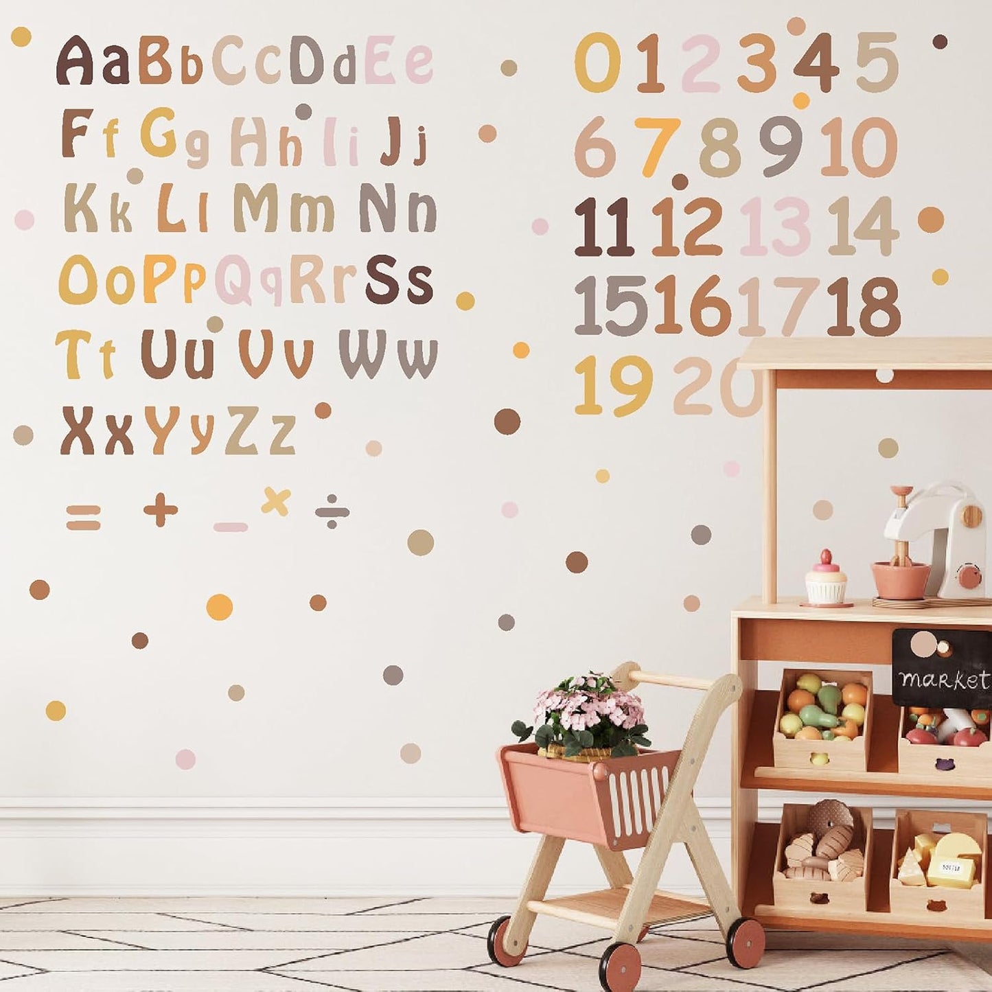 Alphabet Wall Decals Neutral Number Wall Decals Peel and Stick Watercolor Letter Decal ABC / Boho