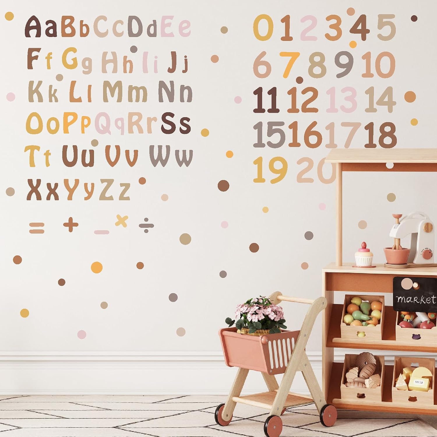 Alphabet Wall Decals Neutral Number Wall Decals Peel and Stick Watercolor Letter Decal ABC / Boho