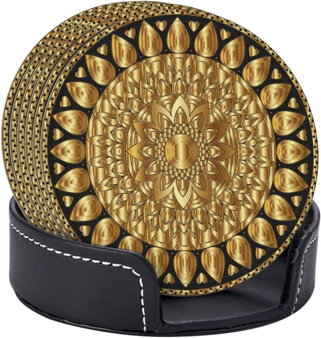 Holder Stand / Pu Leather Absorbent Coasters / Set of 6