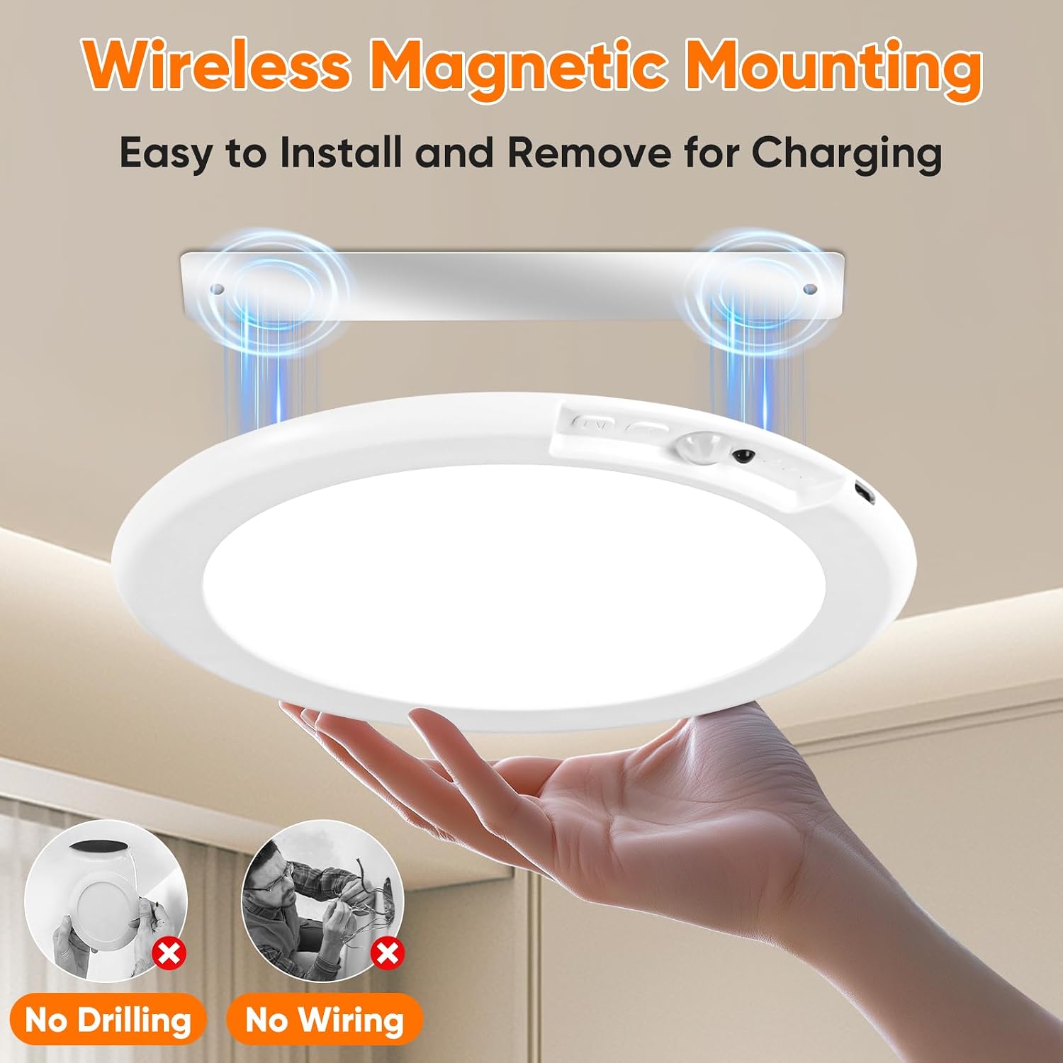 Rechargeable Motion Sensor Ceiling Light, Battery Operated Closet Light | Wireless Battery Powered LED Shower Light