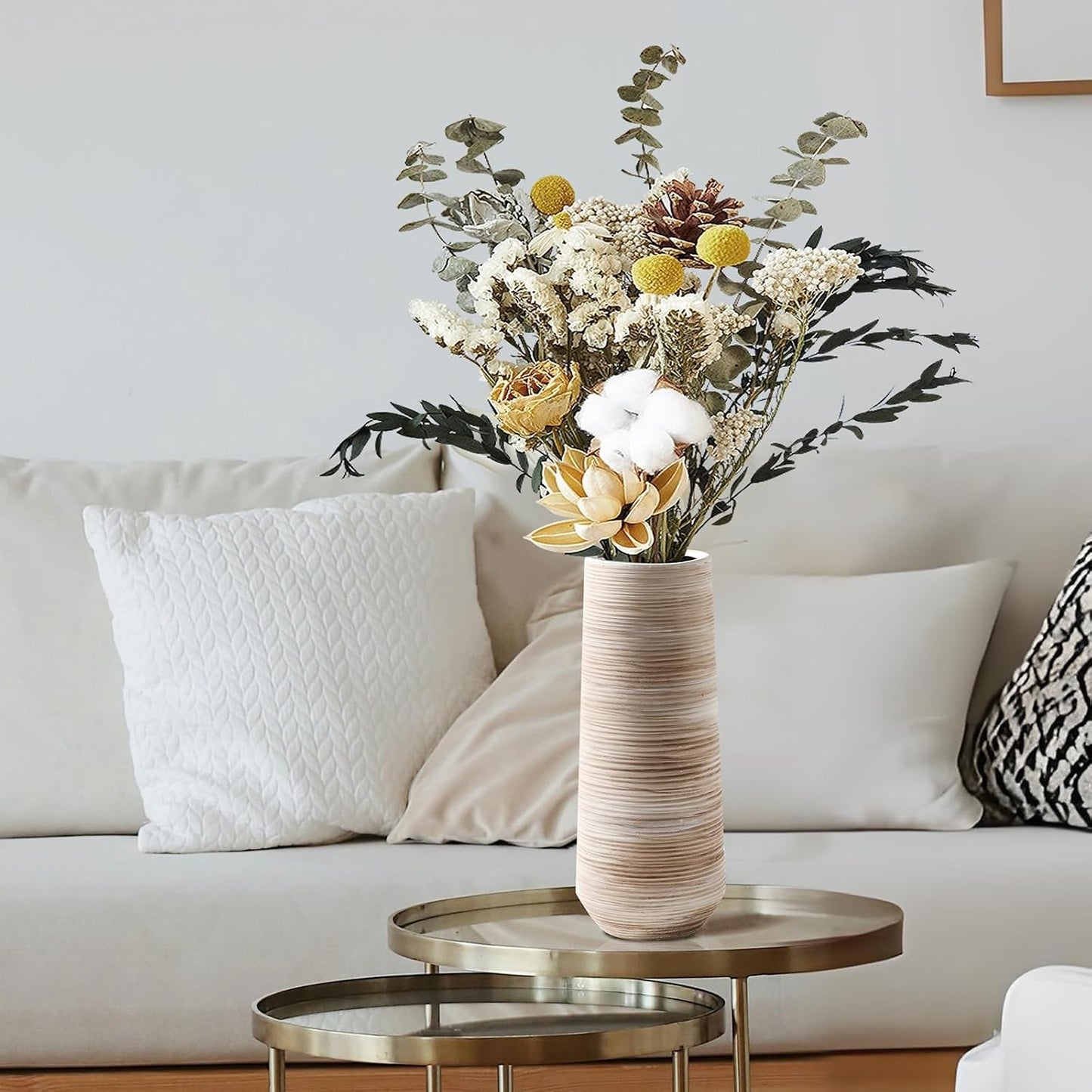 Ceramic Pampas Grass Vase in Minimalist / Cylindrical-white-13 / 13 Inch