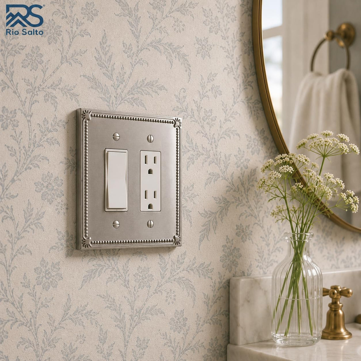 Rio Salto Brushed Nickel Double Rocker Light Switch Cover Plate Silver Metal Outlet Covers Decorative Wall Plates —