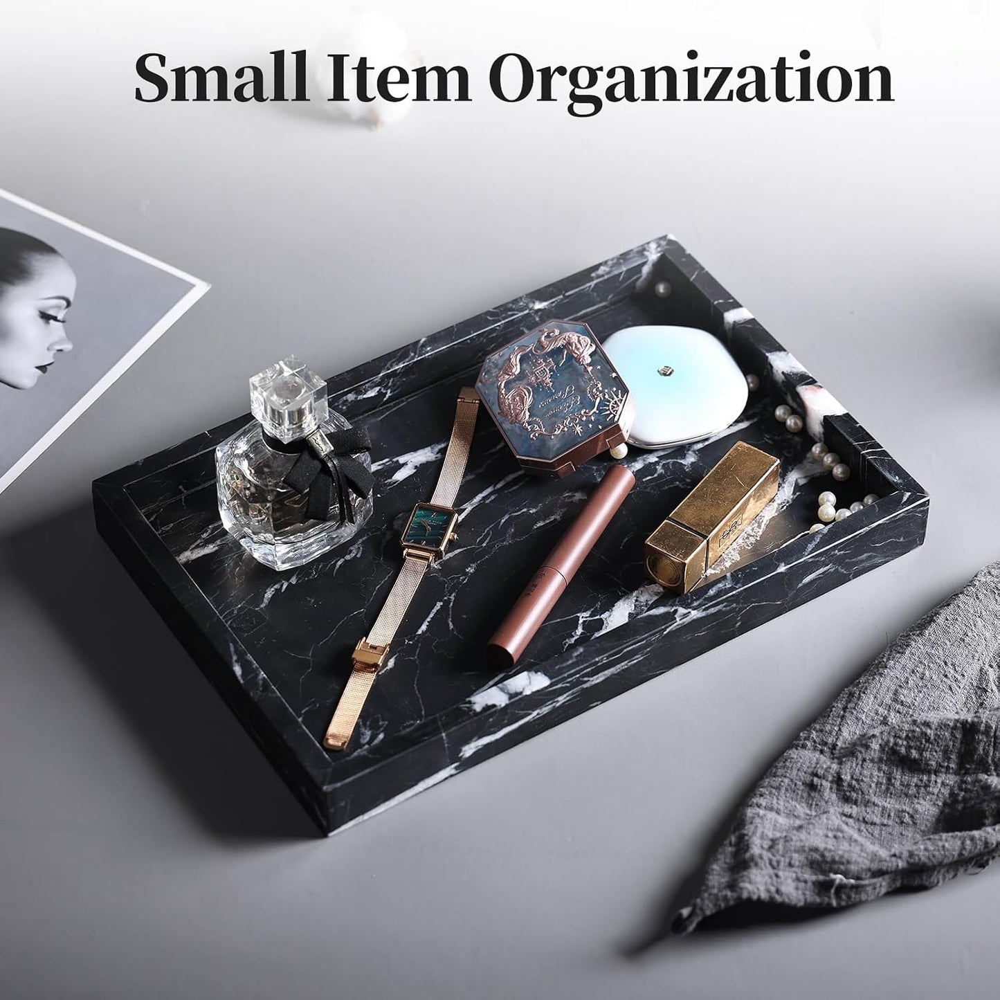 Storage Trays / Real Natural Marble Tray / 12 x 8 x 1.2 / Black