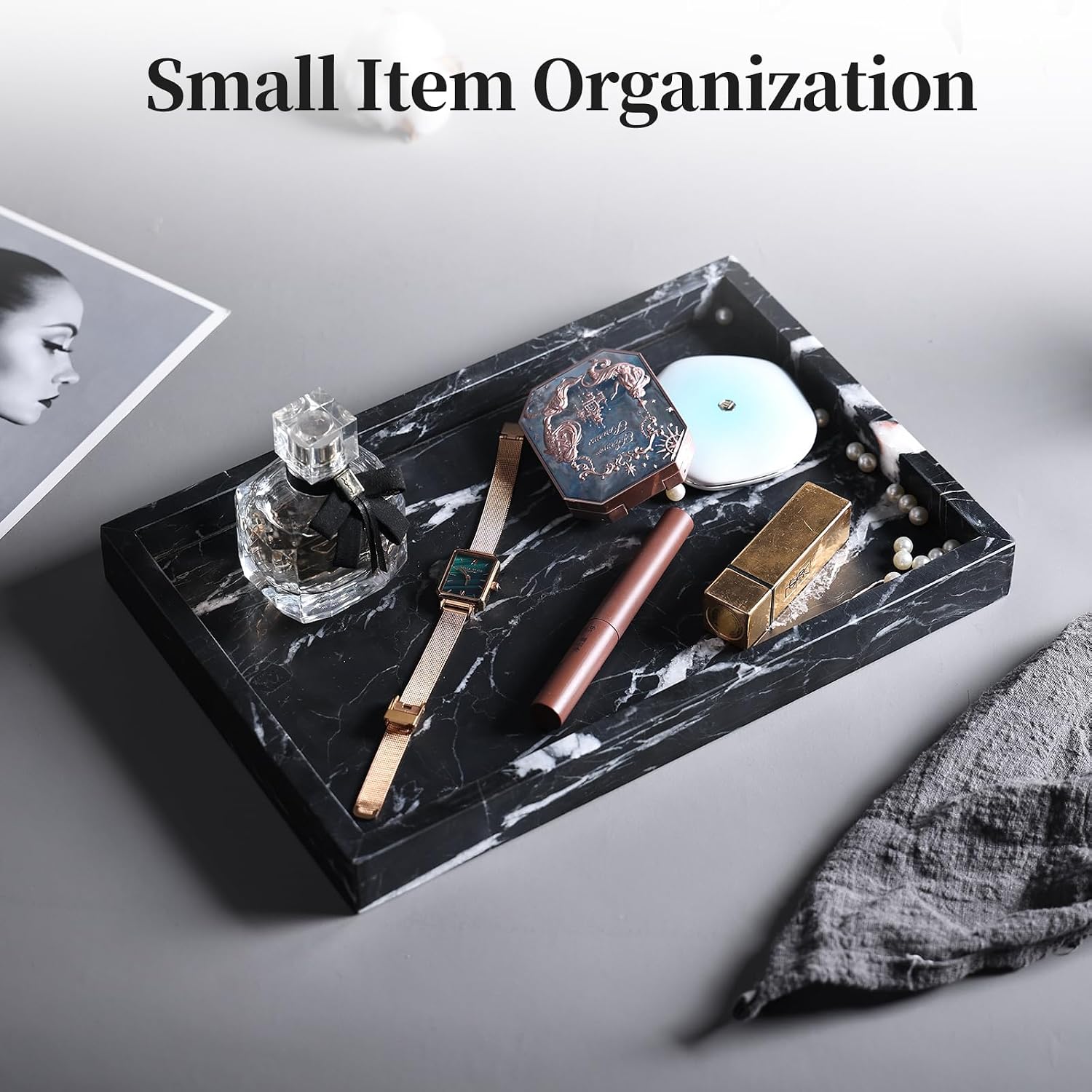 Storage Trays / Real Natural Marble Tray / 12 x 8 x 1.2 / Black