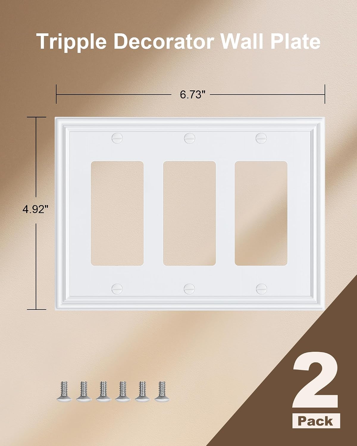 2-Pack Zinc Alloy Tripple Decorator Outlet Cover Plate, Solid Switch Cover | Durable Wall Plates for Electrical
